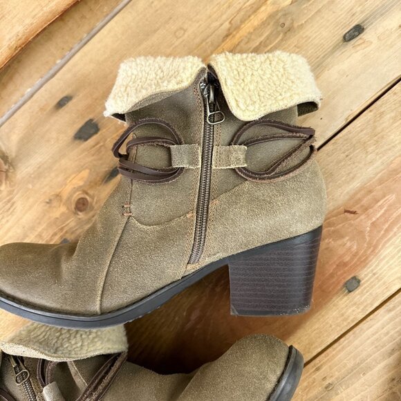 Eddie Bauer Louise Suede Boots Booties Tan Sherpa Cuff 8.5 - Picture 5 of 7